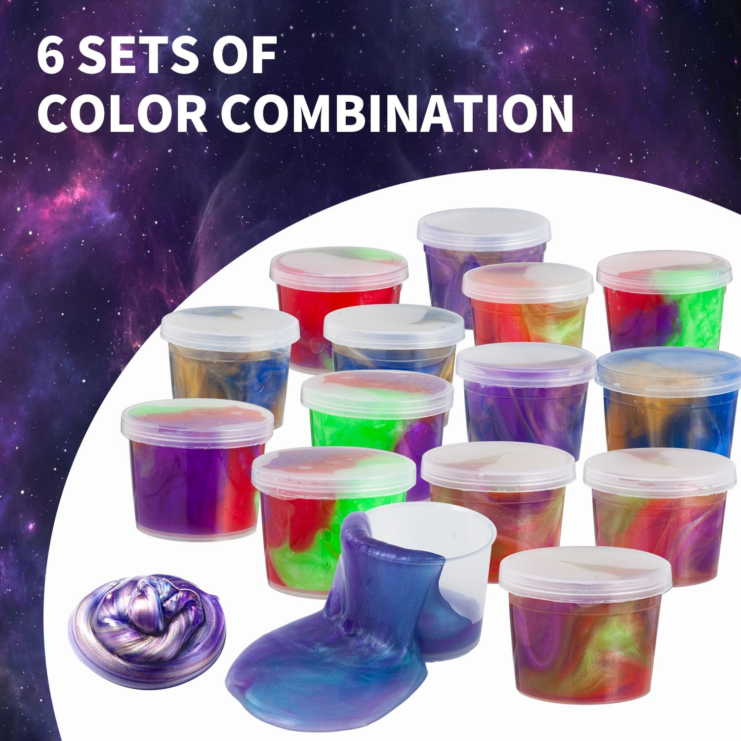 48 Packs GalaxySlime, Party Favor for Kids Girls & Boys, Adults, Non Sticky, Stress & Anxiety Relief, Wet, Super Soft Sludge Toy