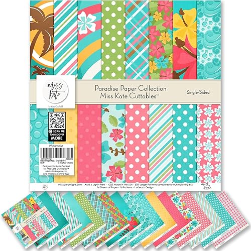 Paquete de papel con patrón, Paradise  para vacaciones en la playa tropical Hawaii Costa Rica  16 de una cara de 12 x 12 pulgadas colección incluye