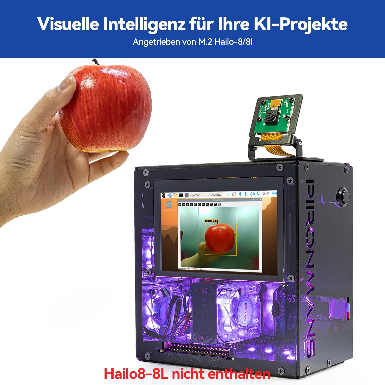 Pironman 5 Pro Max Mini-PC-Gehäuse mit 4,3" Touchscreen für Raspberry Pi 5, OpenClaw KI-Agent, Dual NVMe RAID 0/1 NAS, Kamera, Mikrofon, Audio, M.2 Hailo8, LLMs ChatGPT/Gemini (RPI5 Nicht enthalten)