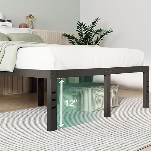 Miniatura 11 de Novilla - Base de cama matrimonial, plataforma de metal de 14 pulgadas, con espacio de almacenamiento debajo de la cama, soporte de listones de