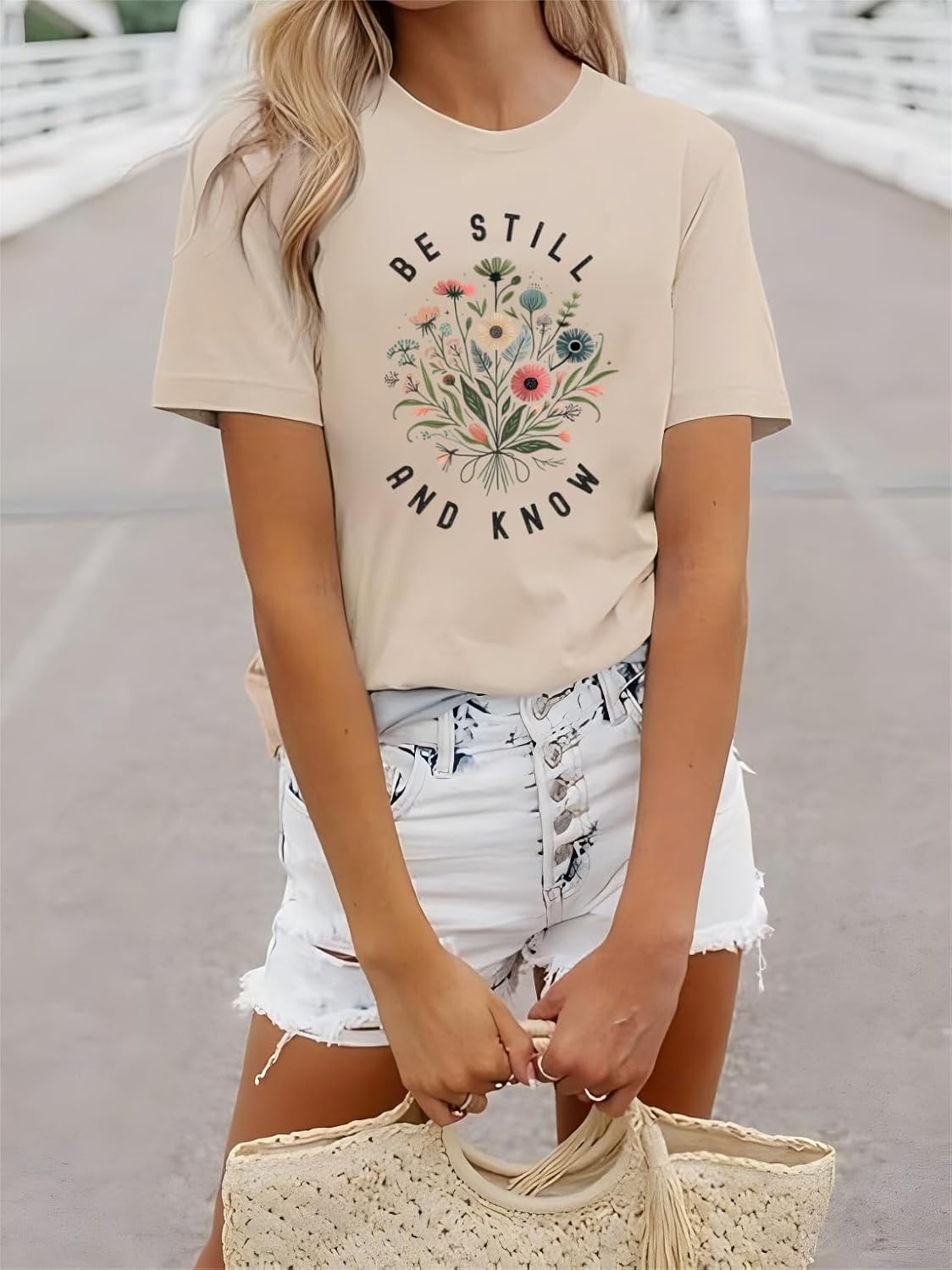 Be Still and Know Shirts for Women Casual Short Sleeve Christian Tee Tops - Image 2