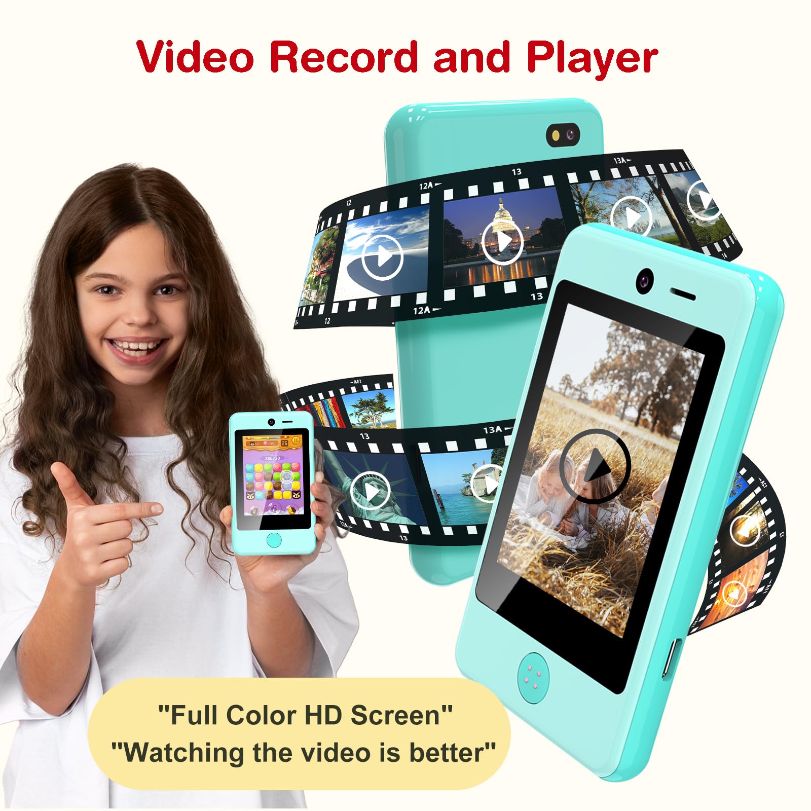 PTHTECHUS Telefono Portatile per Bambino, Smartphone per Bambini Giocattoli Elettronici educativi , Blue 02