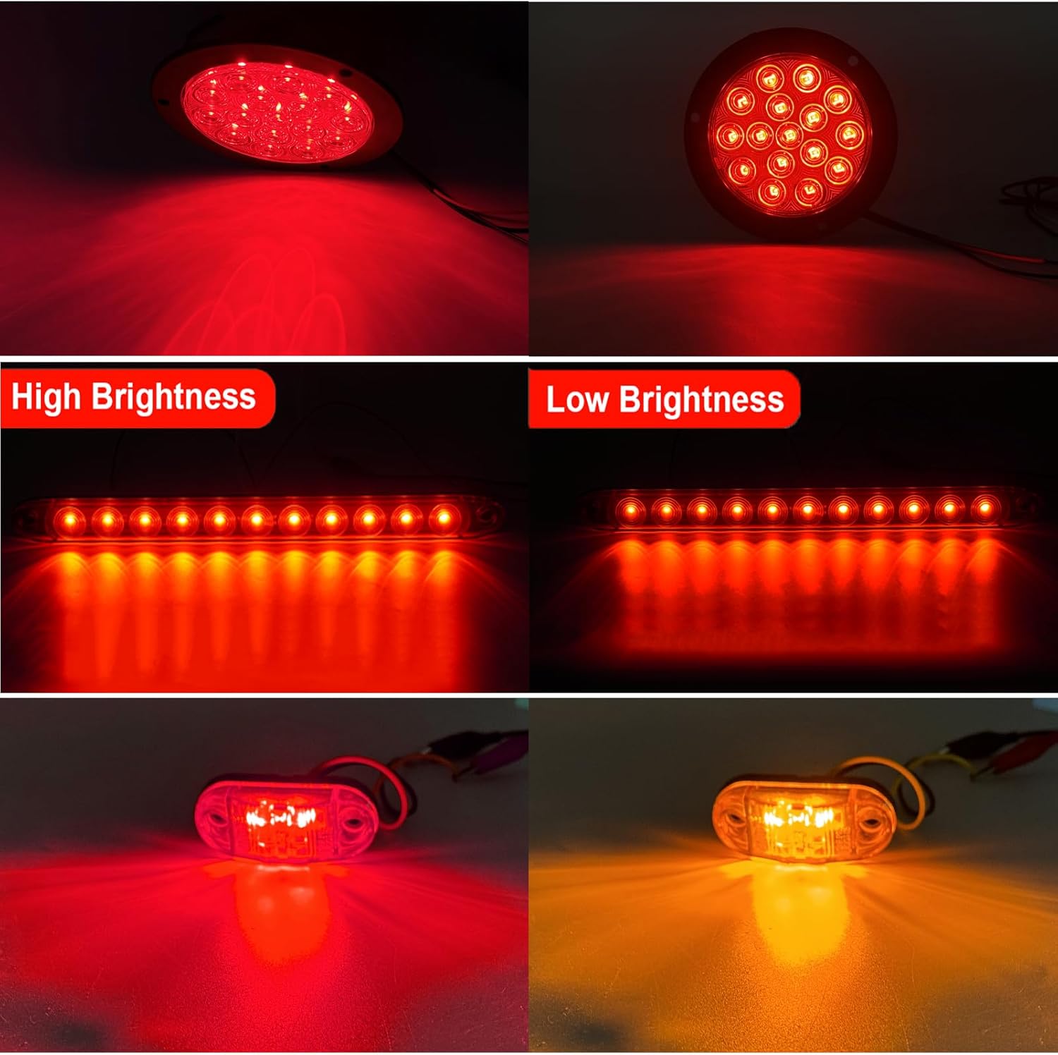 LIGBT 4 inch Round Led Trailer Lights Kit 2PCS 4" Round Led Stop Turn Tail Lights with 2PCS 16" Light Bar and 10PCS Side Marker Light Waterproof Stop Brake Lights for Boat RV Truck