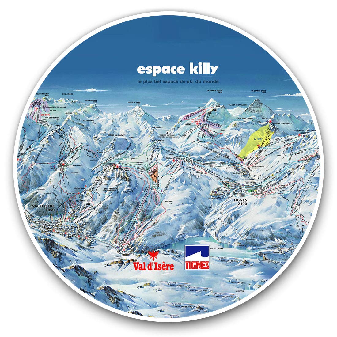 Destination Vinyl Ltd Tignes Piste Map France Snowboarding 8435 Vinyl Stickers (Set Of 2) 10Cm - Tignes Piste Map France Snowboarding Decals For Laptops,Tablets,Luggage,Scrap Booking,Fridges, 8435