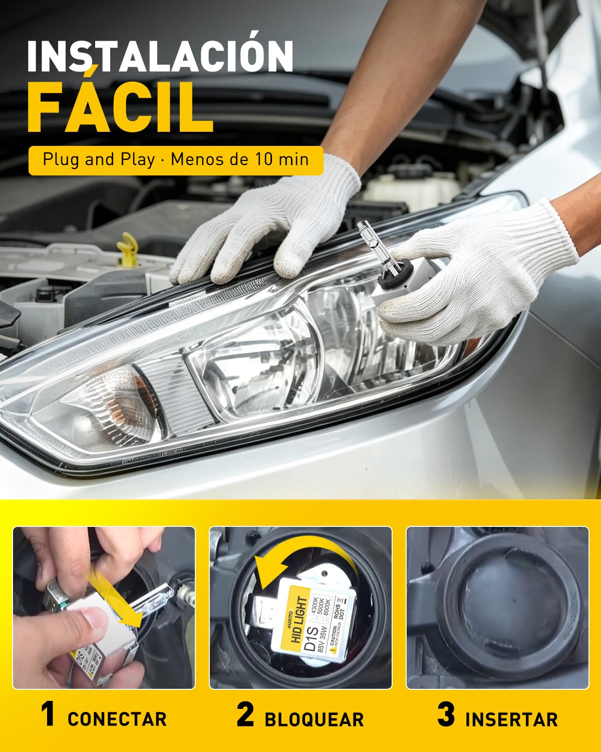 AUXITO Bombillas Xenon D1S, +600% Más Luminosidad, 6000K Blanco Frío