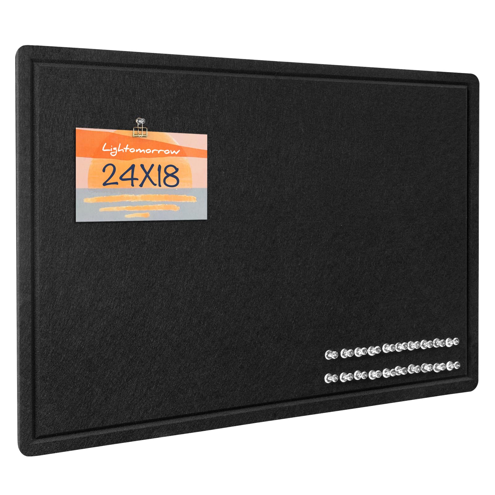 Bulletin Board, 24 x 18 inches Decorative Felt Pin Board, Cork Board Alternative for Wall, Foldable Photo Board Self-Adhesive Vision Board Mood Board with 20 Pushpins - Black