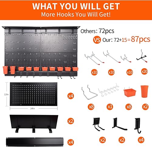 Miniatura 2 de Organizador de pared con tablero de clavijas, accesorios de tablero de clavijas, panel de clavijas de metal, tablero de clavijas grande de acero