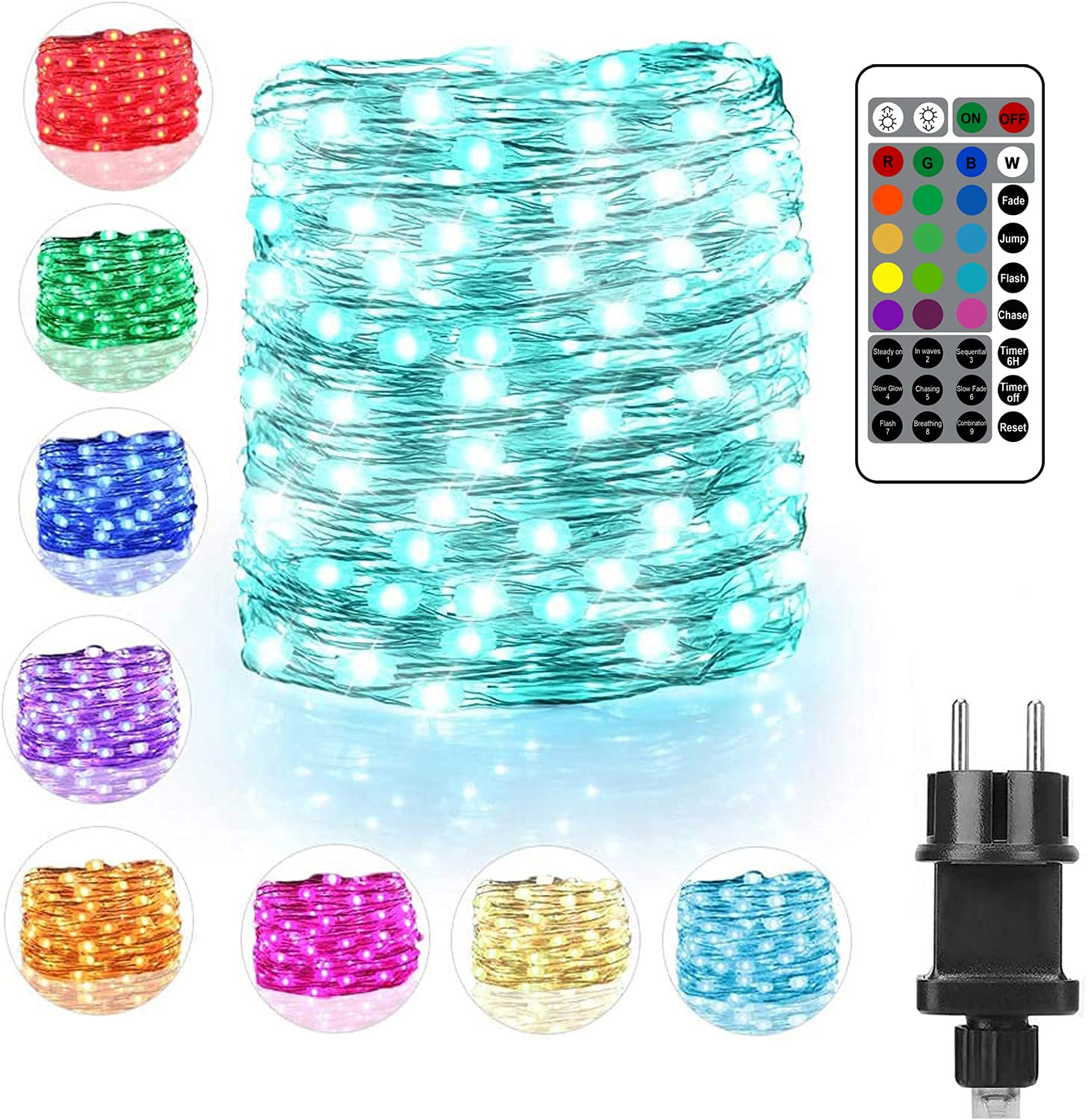 120er Bunt LED Lichterkette Innen Strombetrieben, 12M 16 Farben 132 Modi Lichterkette Außen Strom Dimmbar, Fairy Lights Kupfer, Lichterketten Bunt für Schlafzimmer Zimmer Balkon Party Deko