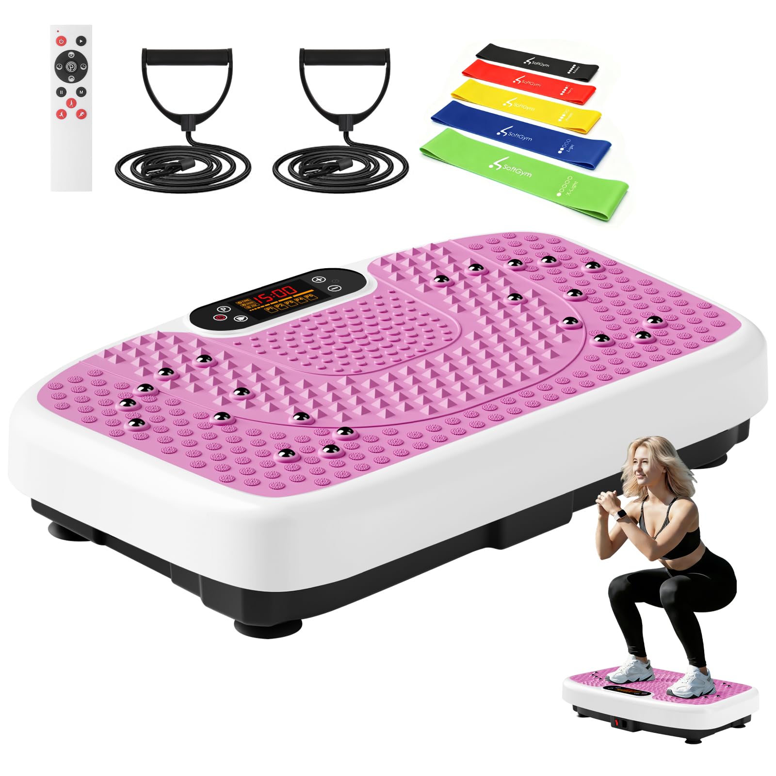 SoftGym Vibration Plate Exercise Machine for Lymphatic Drainage,Power Vibrate Stand Shake Board 450 Lbs Capacity Whole Body Workout Waver with Fitness Resistance Bands Weight Loss Gifts for Women Men