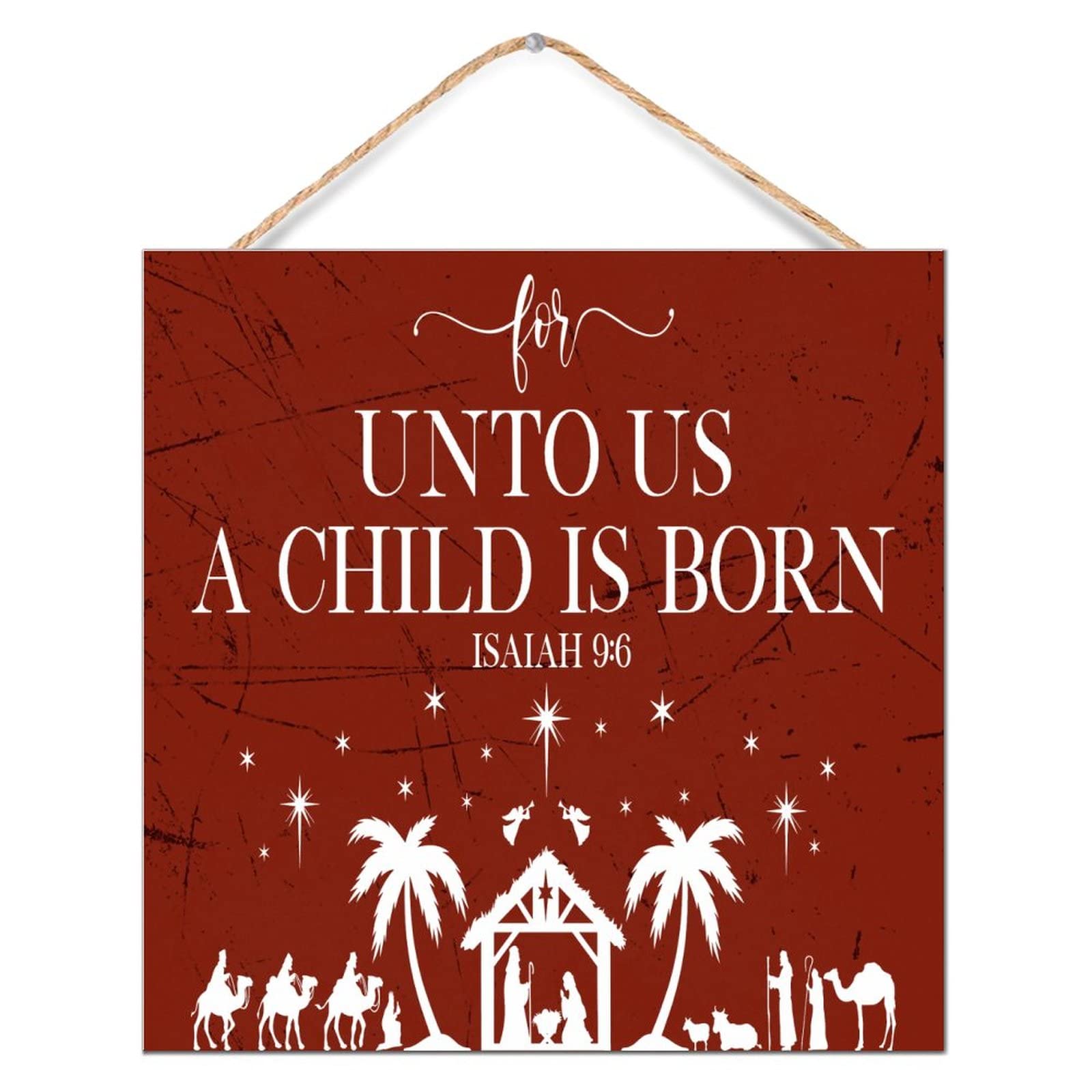 Plaque en bois For Unto Us A Child Is Born Isale 9:6 pour décoration de Noël 30cm
