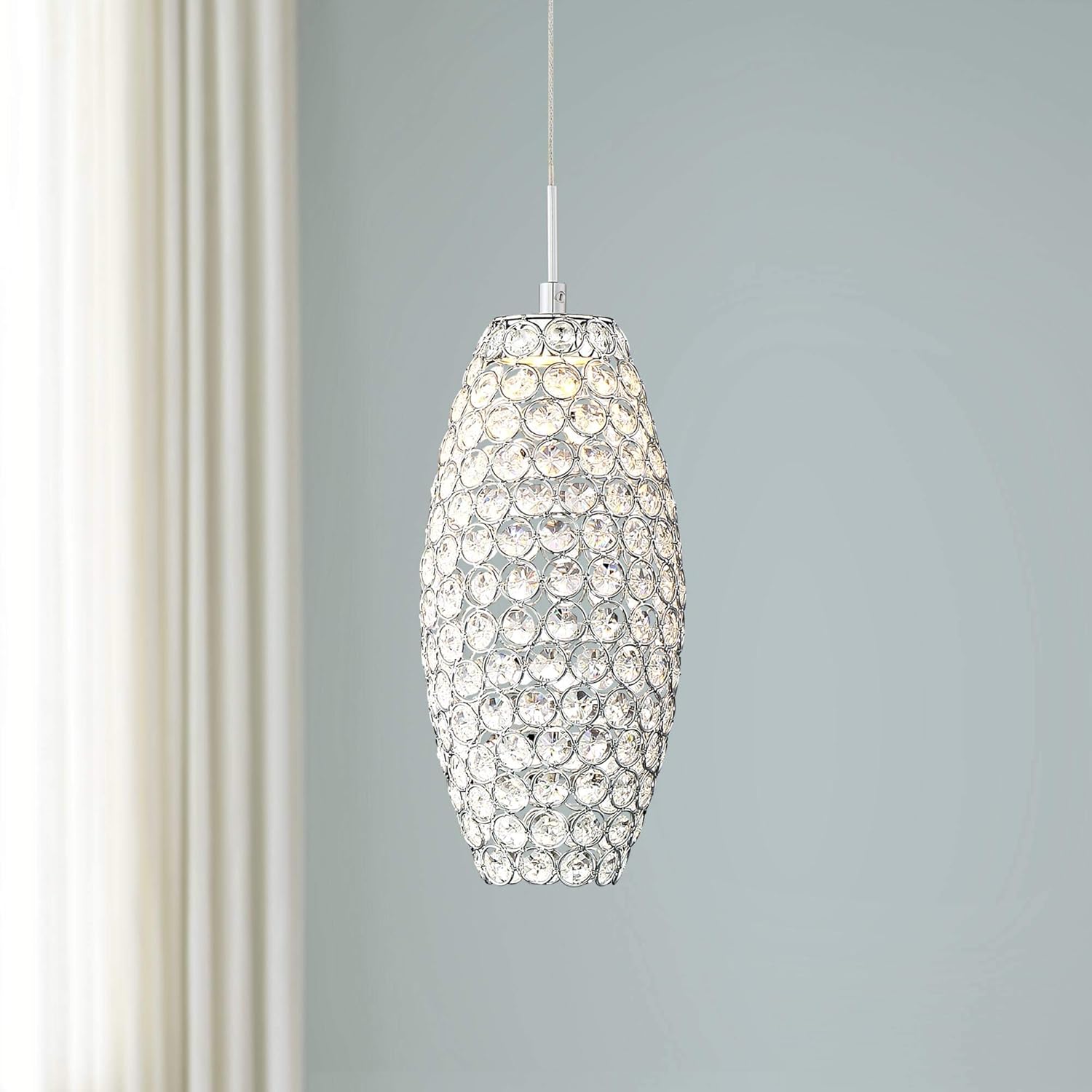 Possini Euro Design Carlier Chrome Crystal Mini Pendant Lighting Fixture 5 1/4" Wide Modern LED Pine Cone Shade for Dining Room Living House Home Foyer Kitchen Island Entryway Bedroom High Ceilings