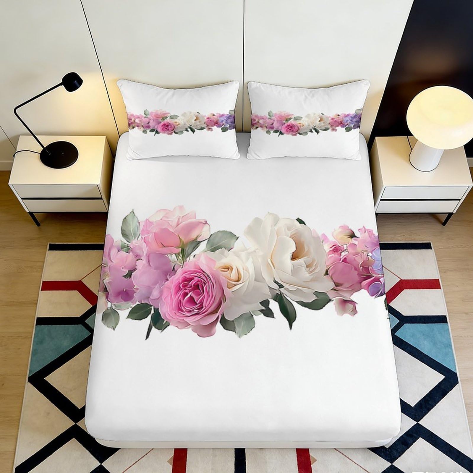 Dhbaneiok Style-6 3D Printed Floral Peony Fitted Sheet Microfiber Soft Pink Rose Mattress Cover For Bedroom Guest Room Decor Protection 90X200x25cm