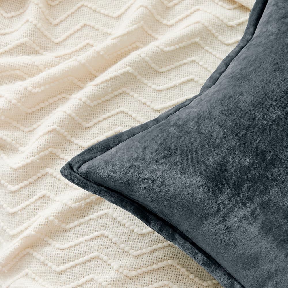 Luxurious Velvet Euro Shams Decorative Throw Pillow Covers 26x26 Set of 2 Solid Square Euro Pillow Shams for Sofa Couch Bedroom, Blue Gray - Image 7