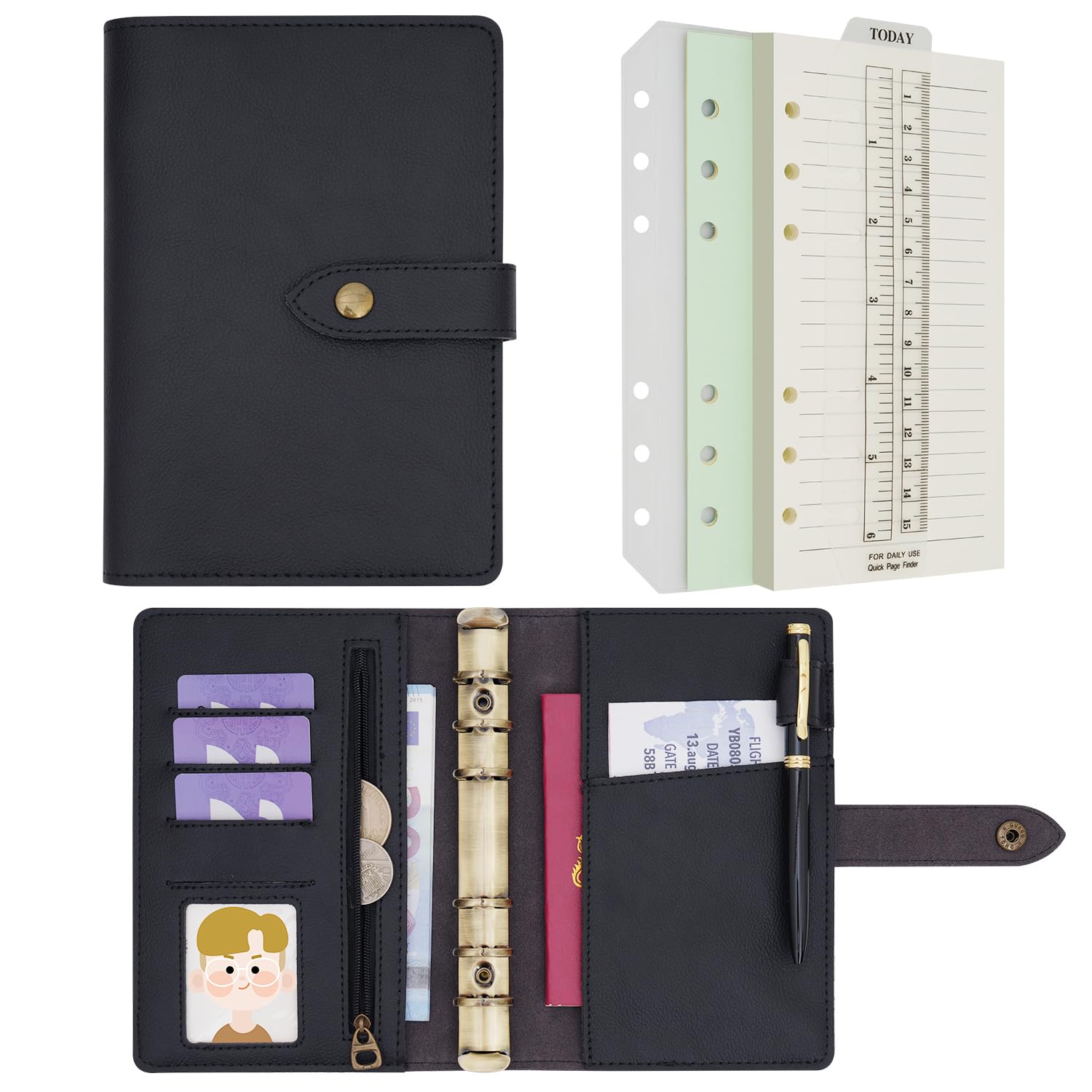 A6 Binder Refillable Diary Notebook Journal Planner Organizer, Black