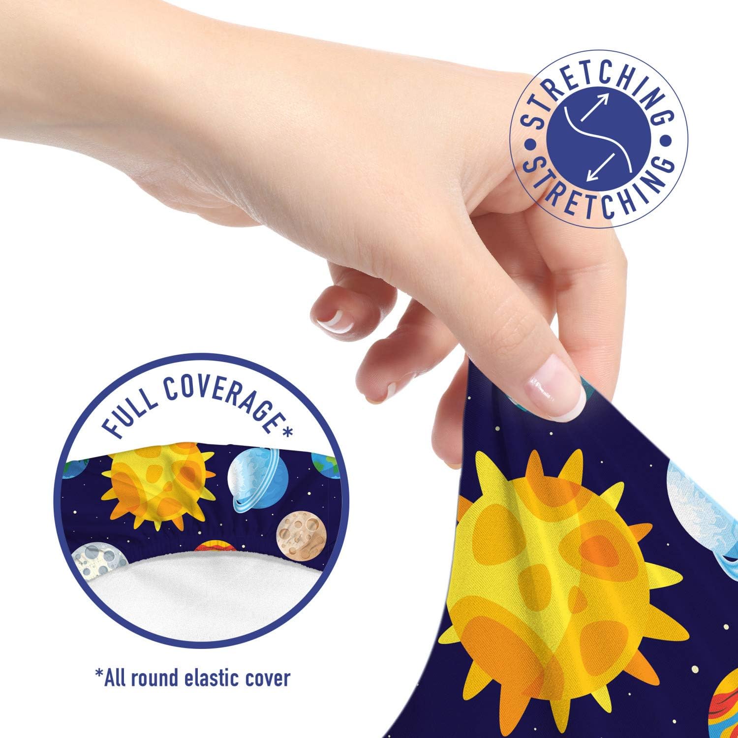 Ambesonne Outer Space Office Chair Slipcover, Colorful Planets Cartoon with Sun Solar System Themed Illustration, Protective Stretch Decorative Fabric Cover, Indigo Yellow Orange