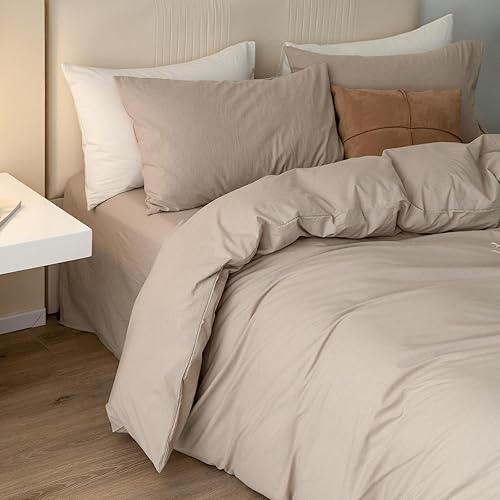 Miniatura 3 de JIYUAN- Juego de 3 piezas de 1 funda de edredón de algodón 100% lavado de 90x90 pulg (relleno no incluido) y 2 fundas de almohada, cómodo y