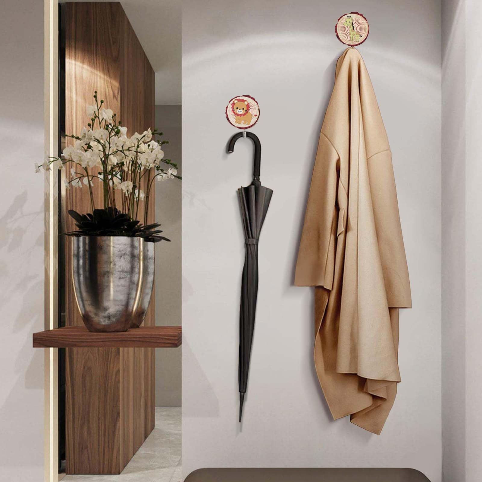 FainFun Ganci Autoadesivi per Bambini, 6 Pezzi Ganci Creativi Autoadesivi,Gancio per Bambini in Legno,Decorativi Gancio a Parete per Animali,per Cappelli, Cucina e Bagno Ganci