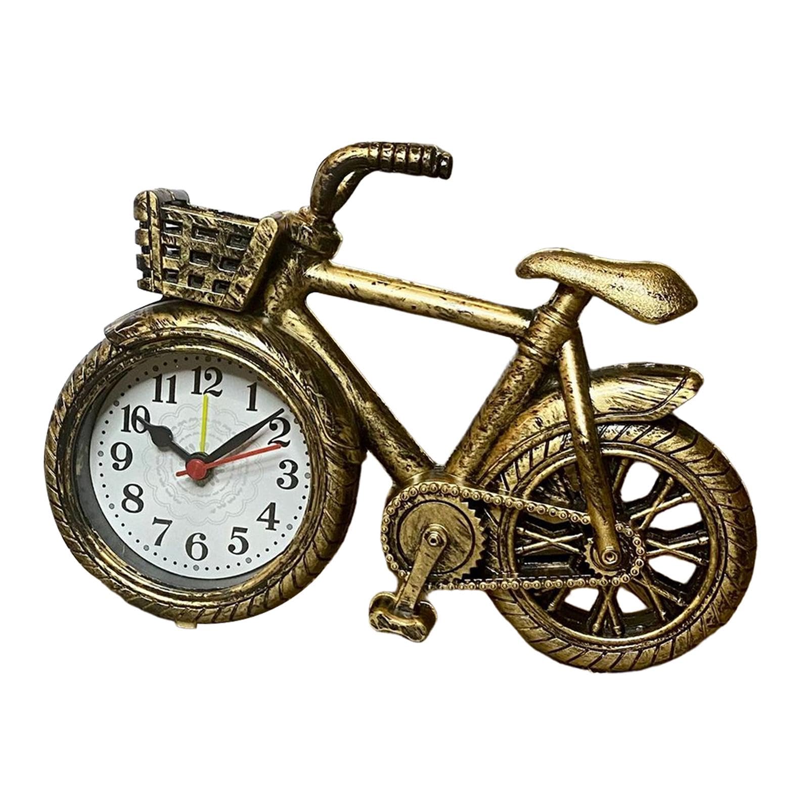 Bicycle Clock Bike Desk Clock Mini Retro Style Rustic Desk Shelf Clock Bike Model Alarm Clock for Bedroom Home Desktop Office Wedding Gift, Bronze