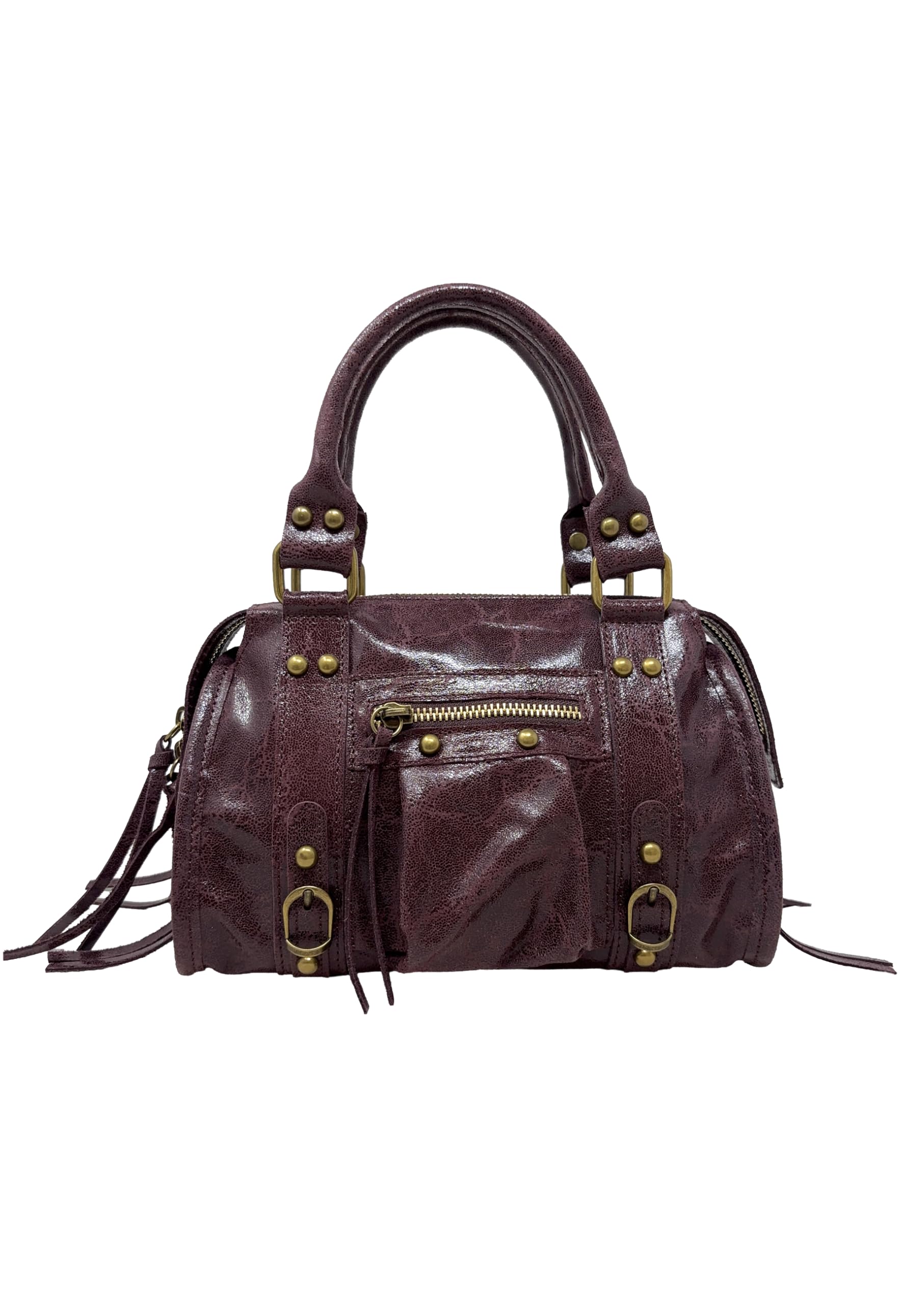 Borsa a Mano Alla Moda Piccola con Tracolla da Donna in Pelle Spatolata con Borchie