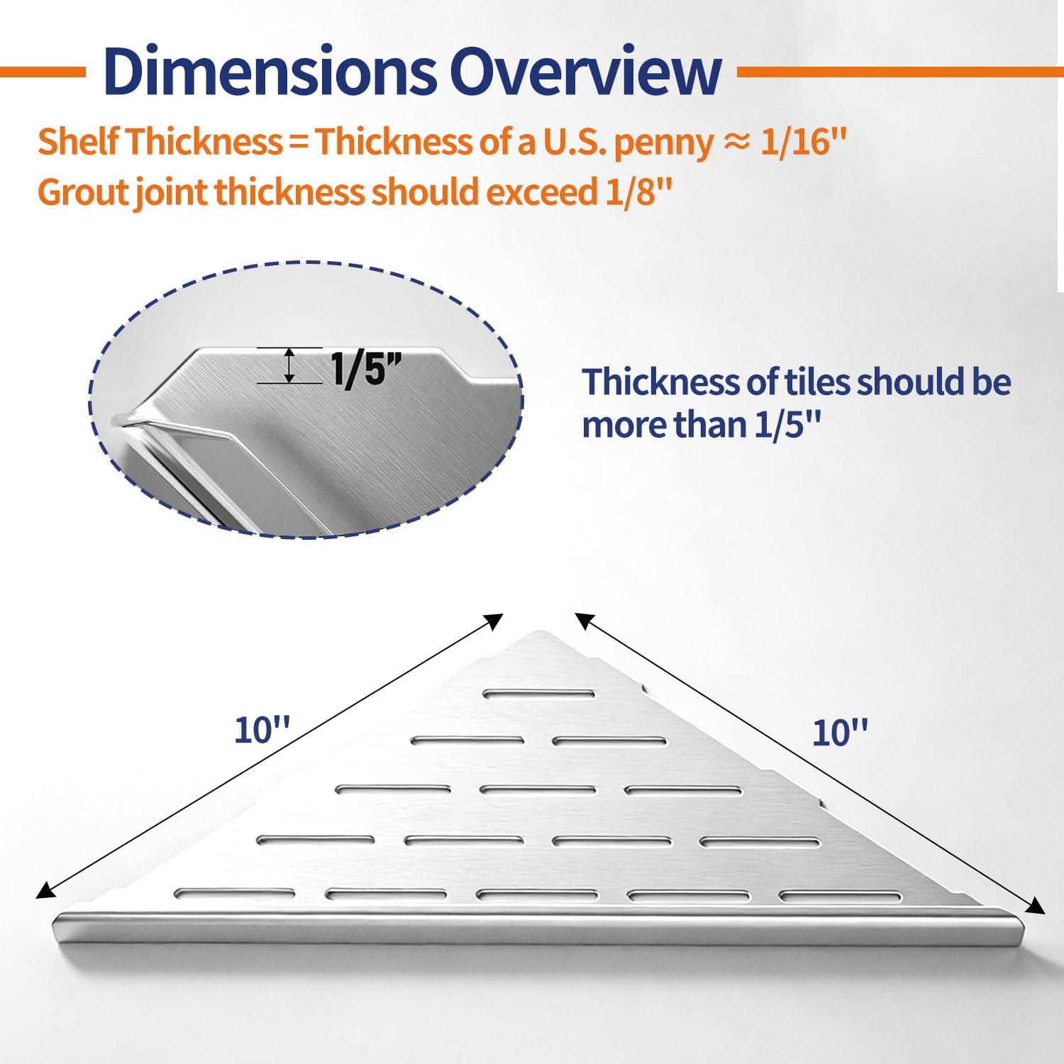 Corner Shower Shelf 10", Recessed Slot Design Bathroom Shelf for Tiled Wall, 2 Pack