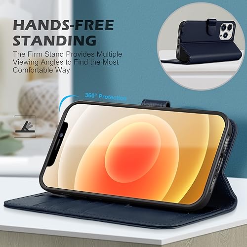 Miniatura 7 de SHIELDON Funda para iPhone 13 Pro 5G, de piel auténtica, con función atril, bloqueo RFID, tarjetero y cierre magnético, funda de protección