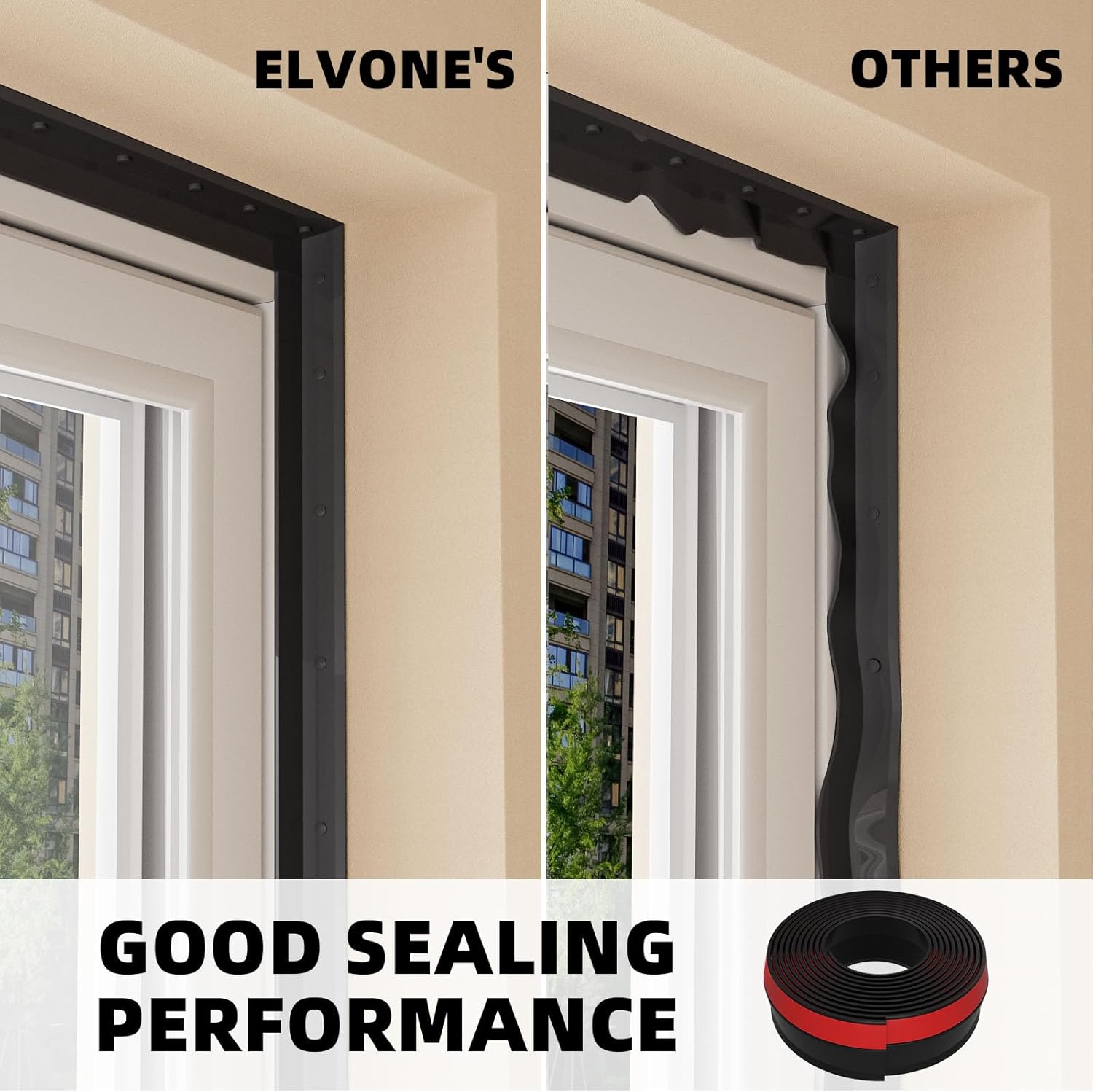 Elvone Garage Door Seal Top and Sides, 40 FT Universal TPE Weather Stripping Garage Door Trim Seal Weatherproofing Garage Door Seals with Nails and Lids in Black