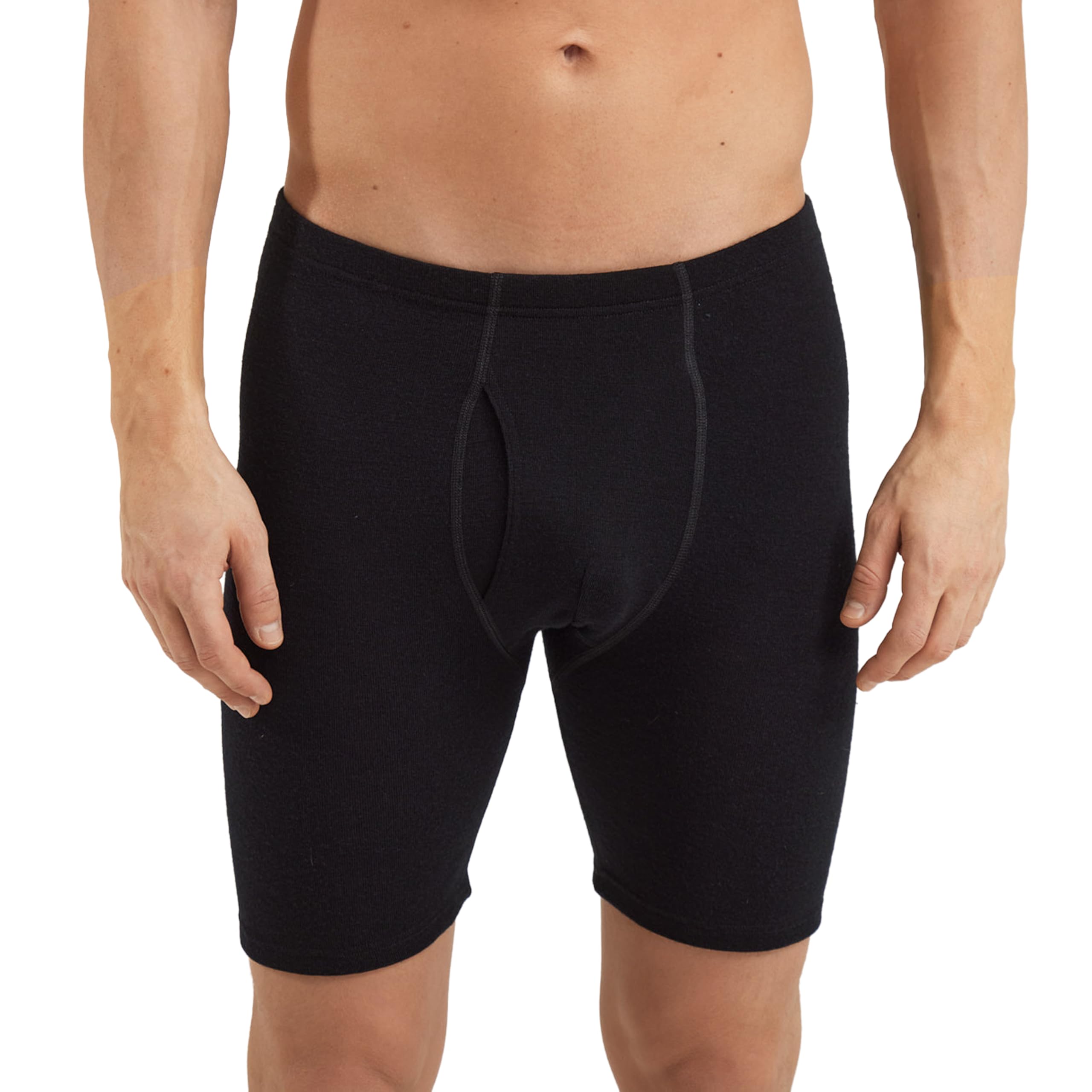 DILLING Men's Boxer Shorts with Fly - Organic Merino Wool Black L