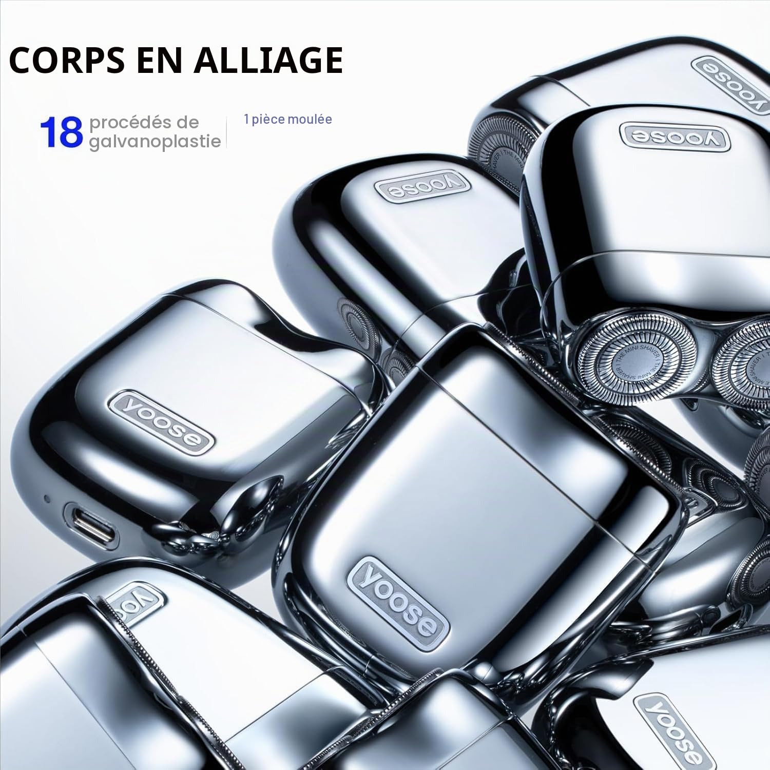 yoose MINI Rasoir électrique pour Homme, Rasoir électrique pour Homme en Alliage, Rasoir étanche IPX7 avec Moteur 8000 tr/min, câble de Type C et tête de Rasage magnétique, Argent