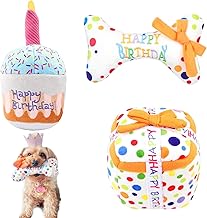 KFSCIP Dog Birthday Present, 3 Pack Plush Squeaky Toys for Dogs, Birthday Cake Bone Gift Box Set, Fun Interactive Dog Toys for Birthday Celebration