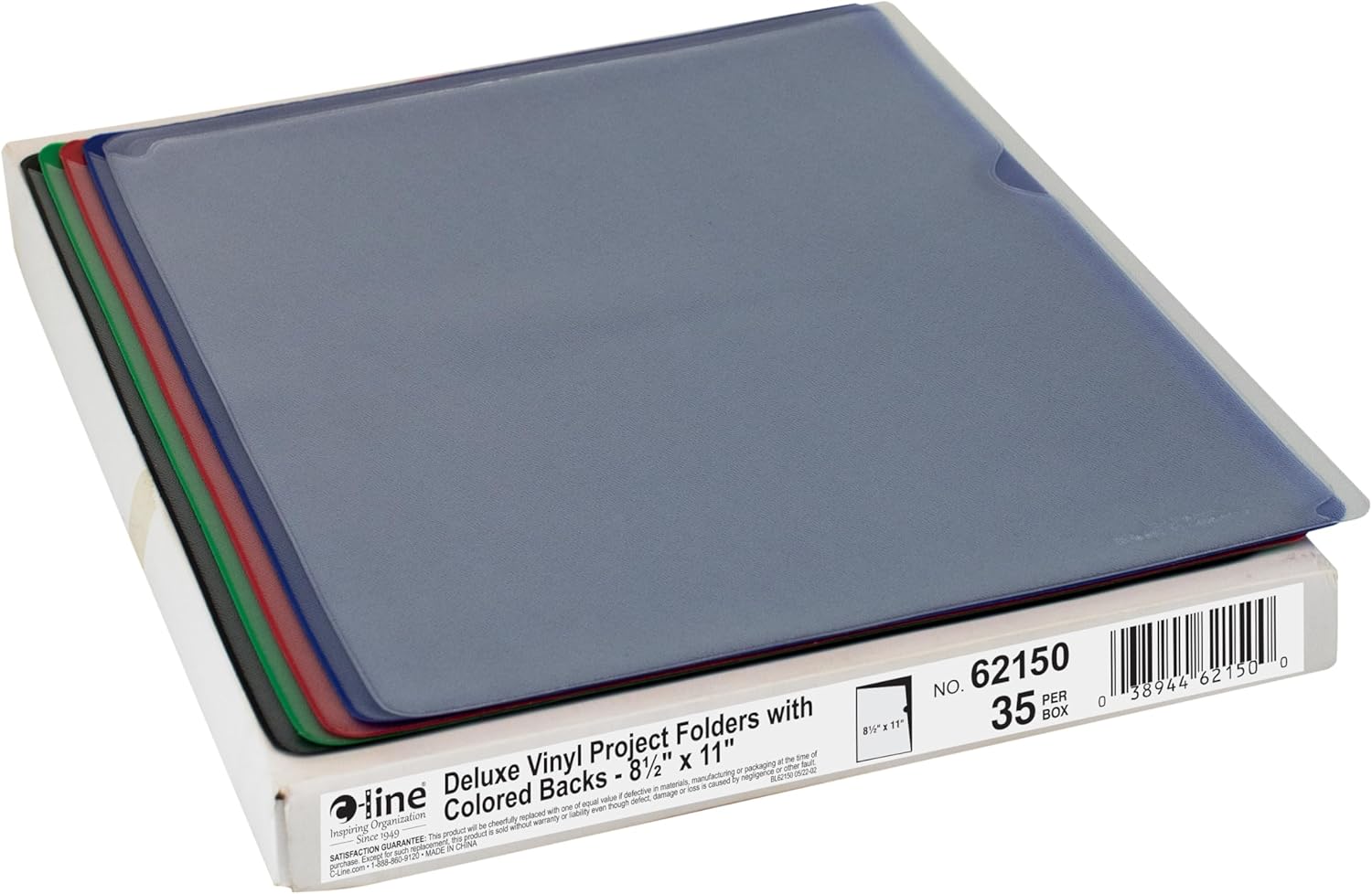 C-Line Deluxe Super Heavyweight Vinyl Project Folders with Colored Backs, Letter Size, 35 per Box (62150)