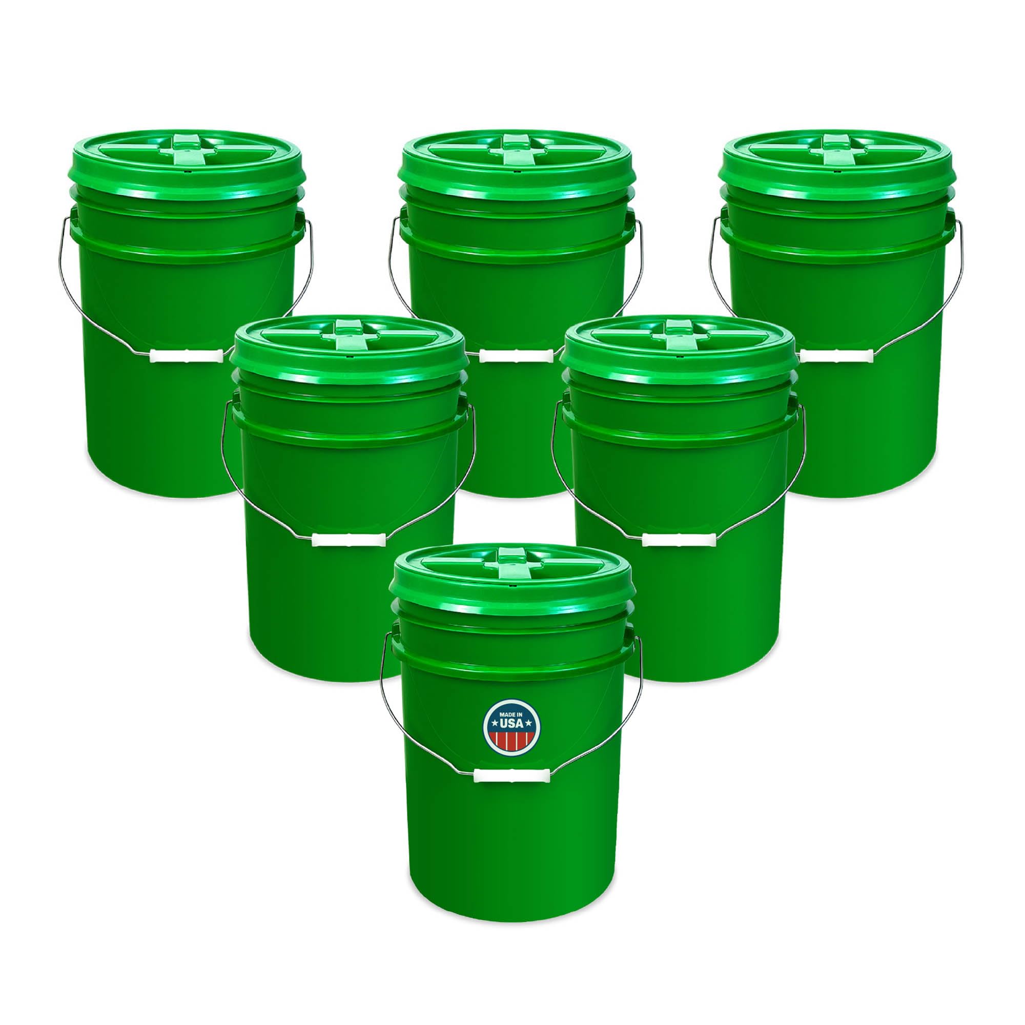 ePackageSupply 5 Gallon Bucket - Food Grade Bucket with Airtight Gamma Seal Screw-On Lid, BPA-Free, Heavy-Duty 90 Mil HDPE Plastic, Bulk Storage, Durable Container, Made in USA, Green/Green, 6 Packs