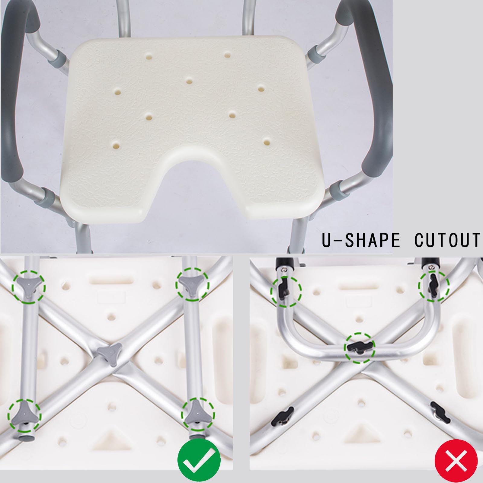 Silla Baño Ancianos Ducha,Silla Ducha con Agujero,Silla Baño Ancianos Ducha Montaje sin Herramientas,Regulable En Altura38-51cm,Blanco