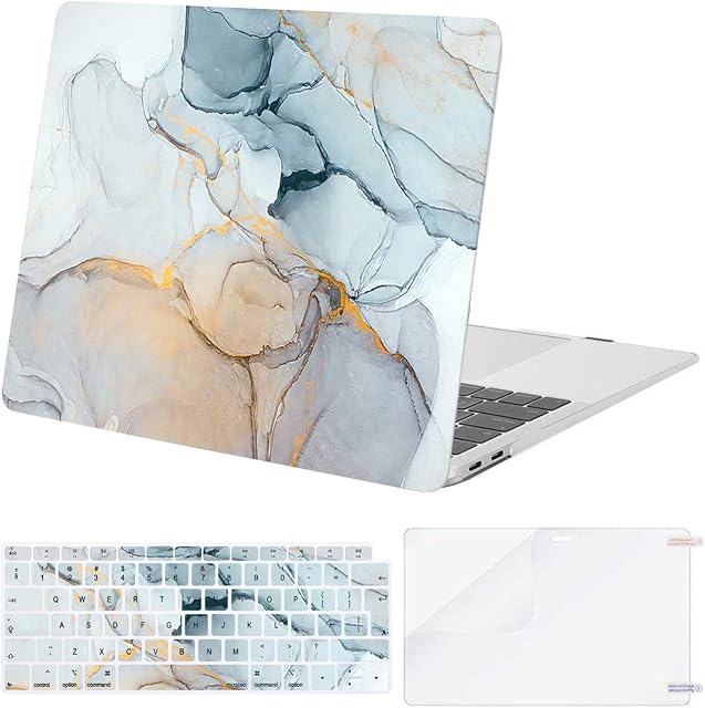 MOSISO Compatible with MacBook Air 13 inch Case M1 A2337 A2179 A1932 Retina Display Touch ID 2022 2021 2020 2019 2018 Release, Plastic Hard Shell & Keyboard Cover & Screen Protector, Marble MO-MBH190