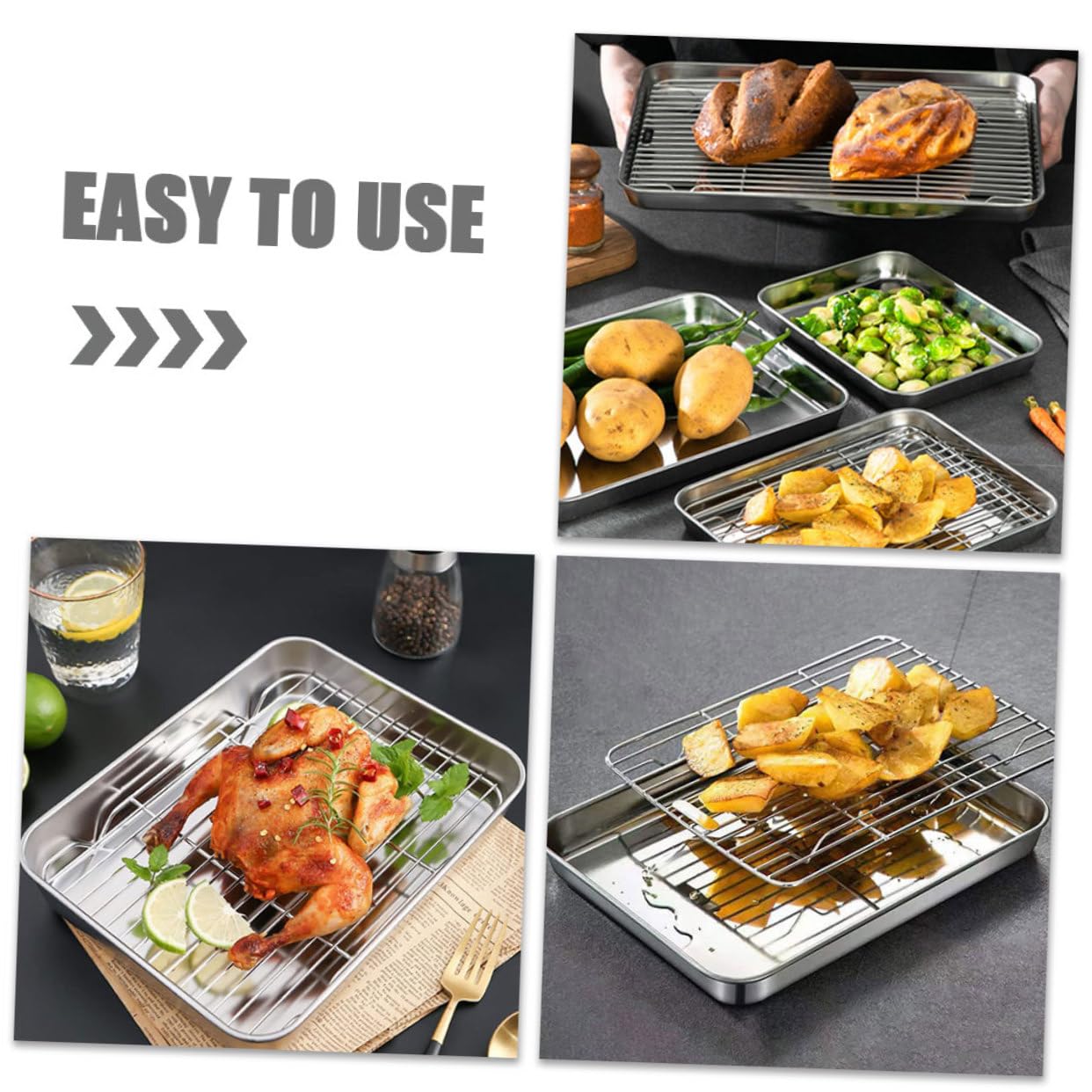 2 Sätze Stainless Steel Backblech Set mit Gitterrost Teiliges Backform Set für Vielseitiges Kochen für Gesunde Zubereitung Grillen