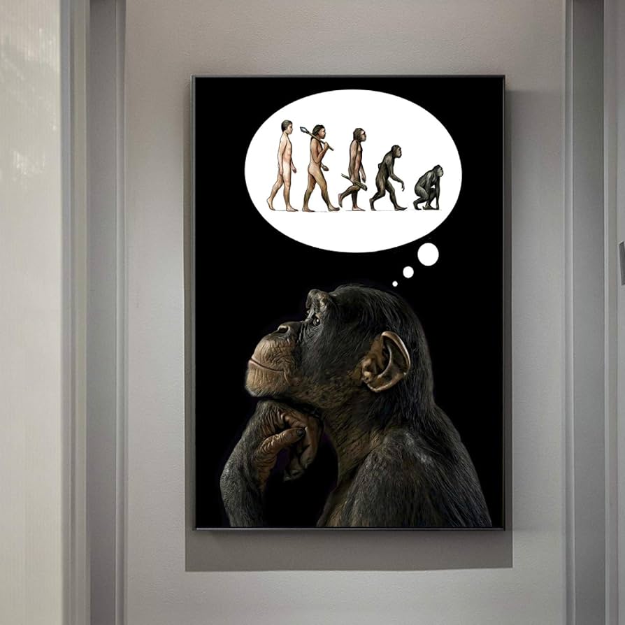 Amazon｜ポスターとプリントおかしい猿思考ゴリラ人類の進化家の装飾壁