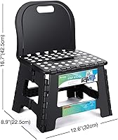 Vista 5 de ACSTEP Taburete plegable para niños con soporte de espalda para niños, silla de plástico de 9" para exteriores o interiores, taburetes escalón