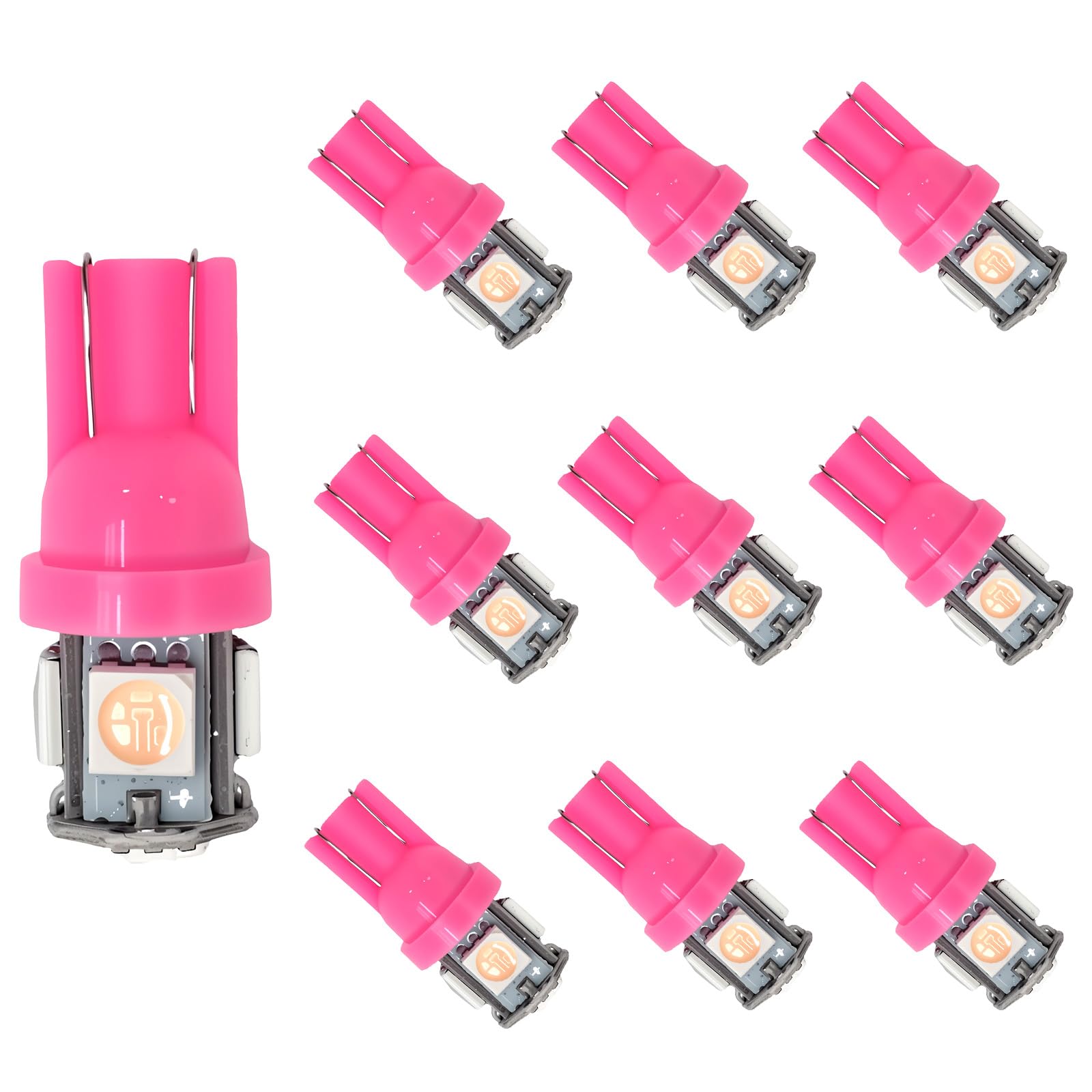 10PCS 194 LED Bulb, Three-Chip Design LED License Plate Light Bulbs License Plate Light Bulbs Low Power Consumption &amp; Long-Lasting Suitable for most car models (Pink)