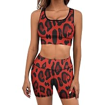 Red Leopard Pattern Print Breathable And Comfortable Activewear Set with Removable Pads