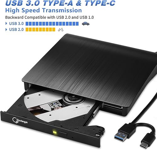 Miniatura 18 de Gotega Unidad de DVD externa, USB 3.0 portátil +/-RW, reproductor de DVD para grabadora de CD ROM compatible con computadora portátil de escritorio
