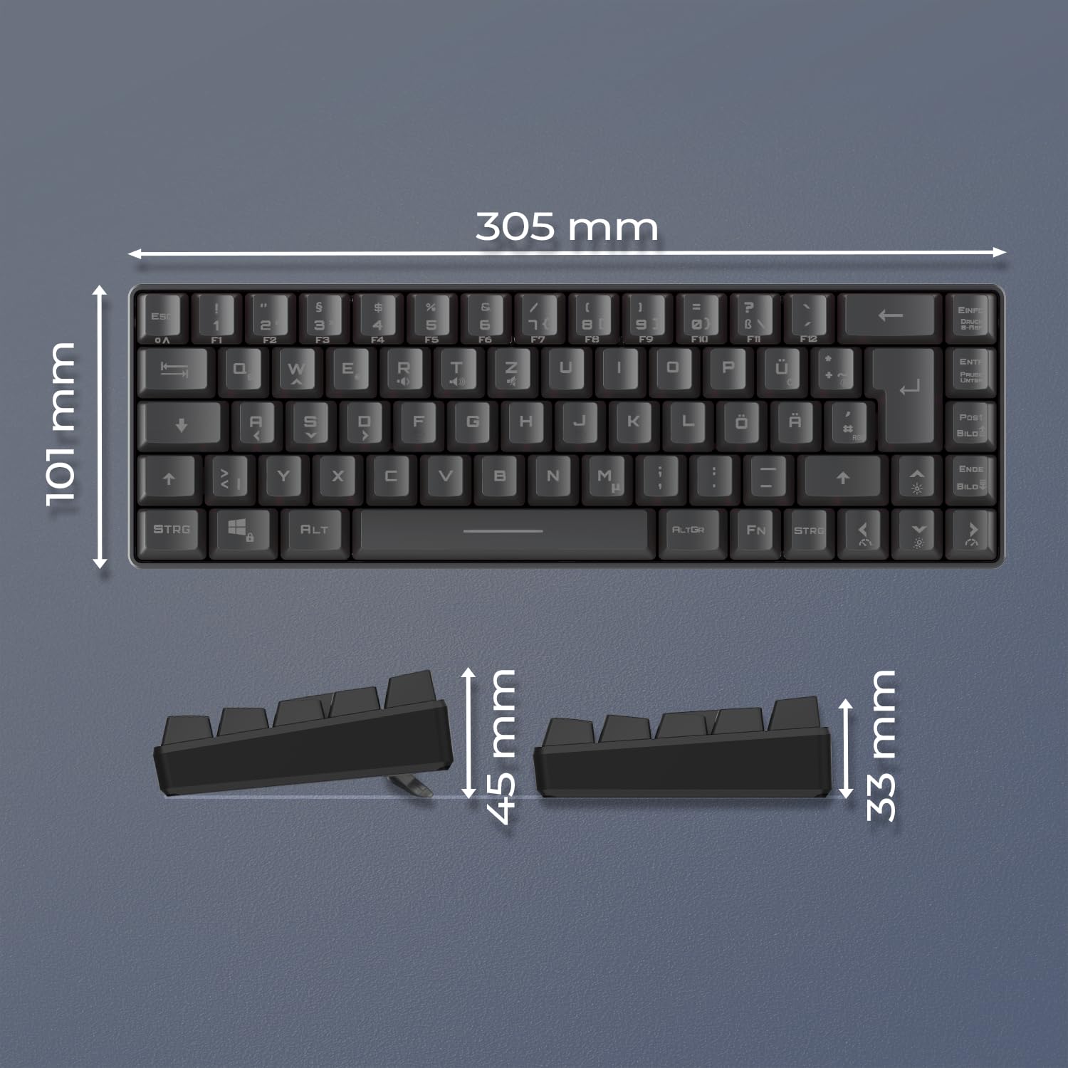 EMPIRE GAMING - K208 Tastiera cablata compatta TKL (DE-QWERTZ) a 69 tasti RGB - Cavo USB Type C rimovibile Plug & Play - PC/PS4/PS5/Xbox - 23 tasti anti-ghosting (nero)