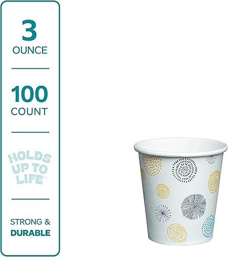 Miniatura 2 de GUSTO 100 vasos de papel pequeños de 3 onzas, mini vasos de enjuague bucal desechables para baño, diseño floral