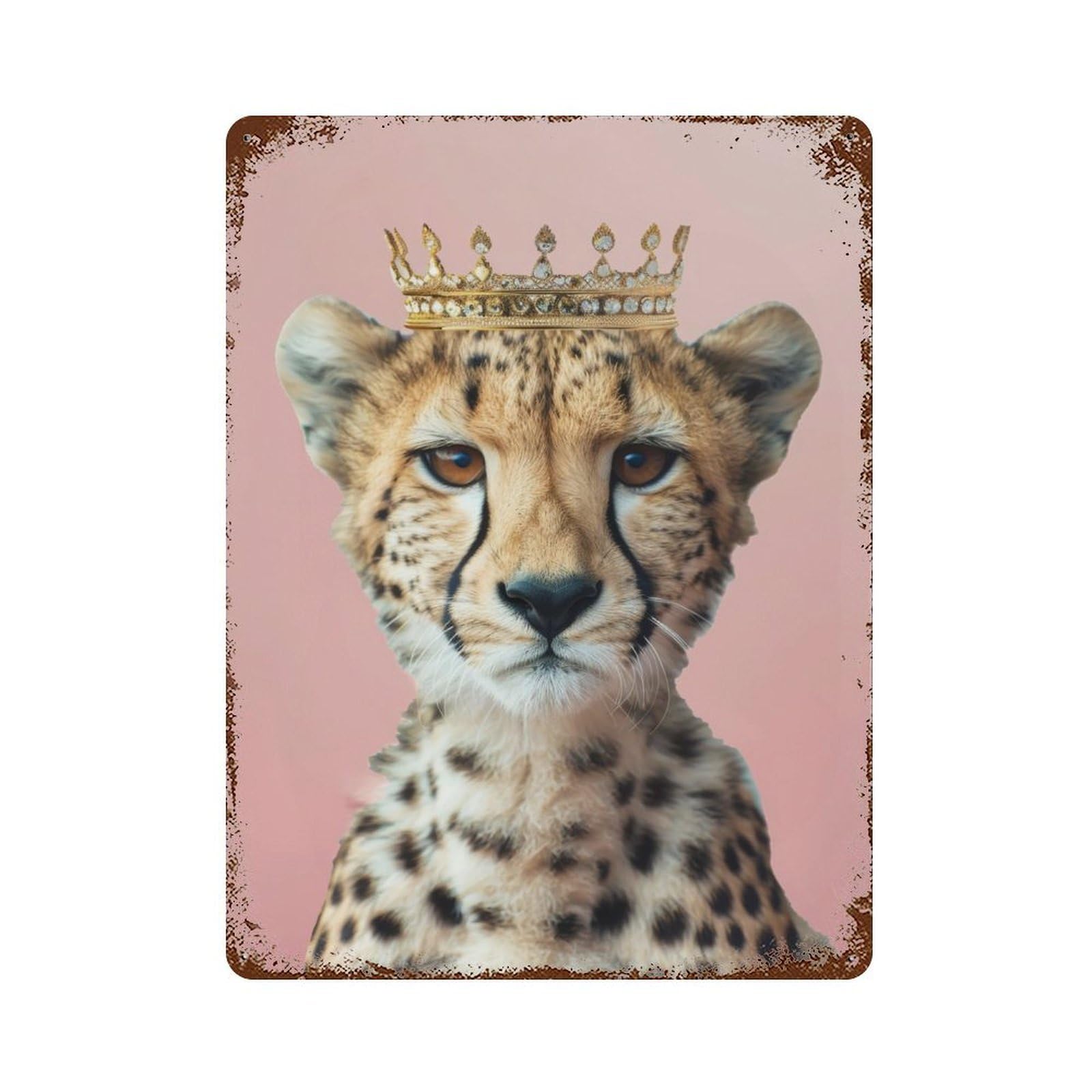 Cheetah King Rusty Metal Tin Sign 15.7"x11.8", for Living Room, Hallway And Home Decor, Old School Wall Decor