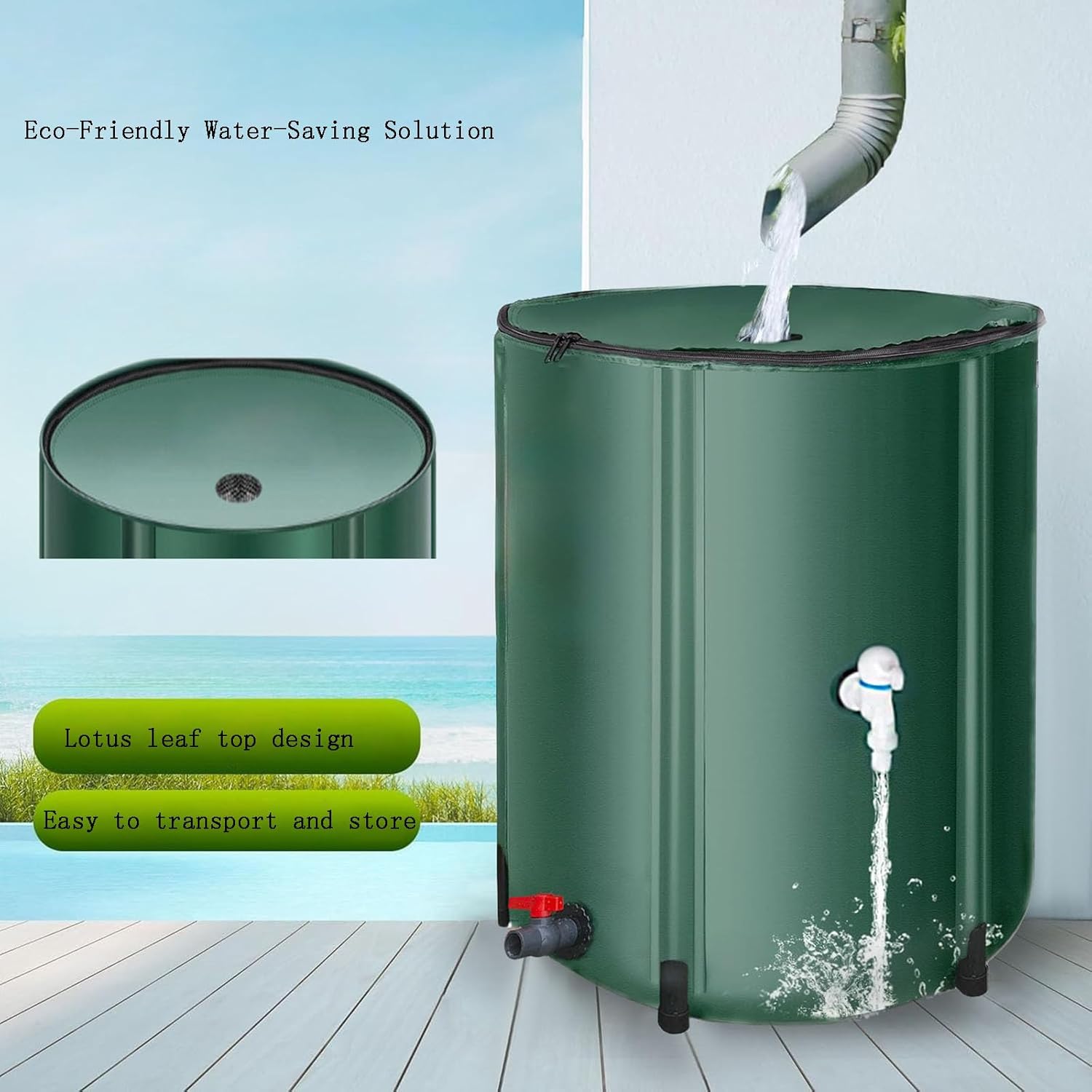 Foldable Water Collection Storage Tank,with Drain Valve &Transparent Scale Lines and Spigots Overflow Kit,for Garden Plant Watering (750L) ()