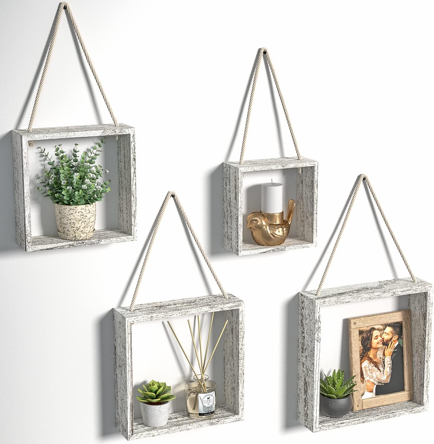 Floating Hanging Square Shelves Wall Mounted White Wood Cube Shelves