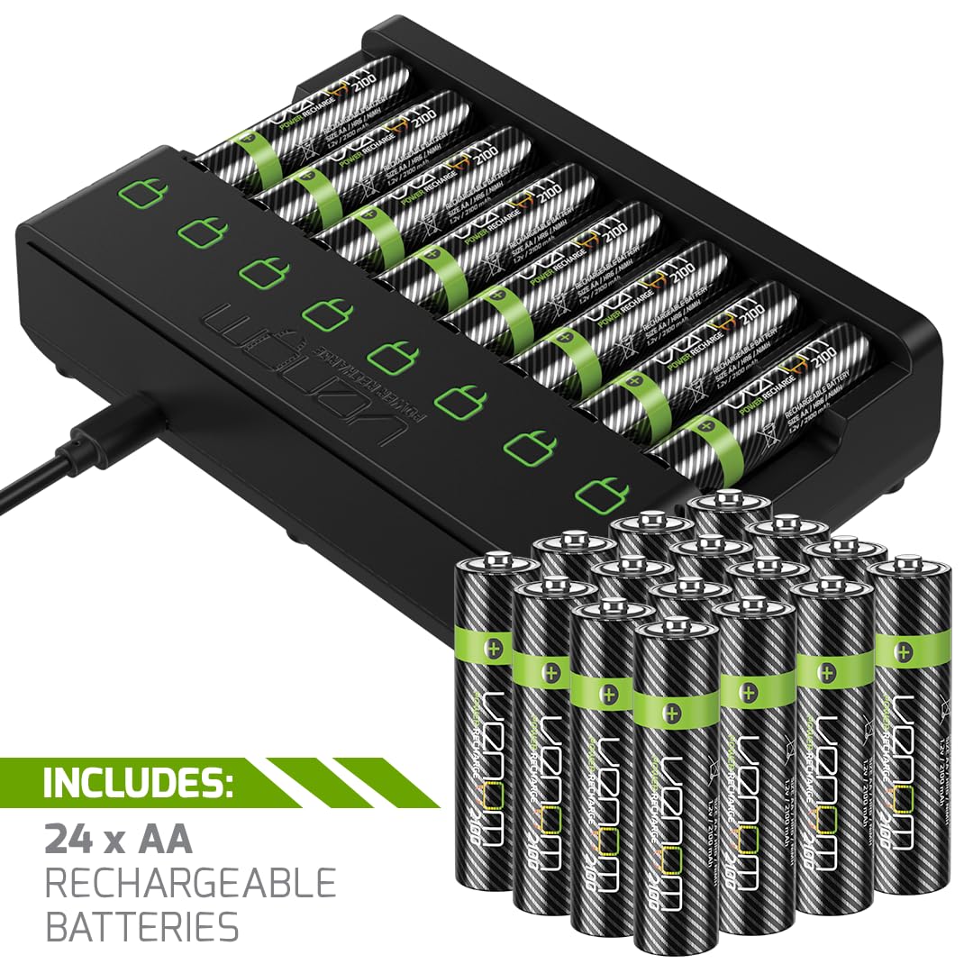 Venom Stazione di ricarica per batteria ricaricabile più 24 batterie AA 2100mAh
