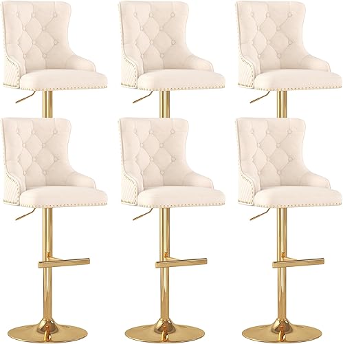 Miniatura 87 de ABET Juego de 2 taburetes de bar, taburetes de altura de mostrador con reposapiés, silla giratoria ajustable de terciopelo para isla de cocina con