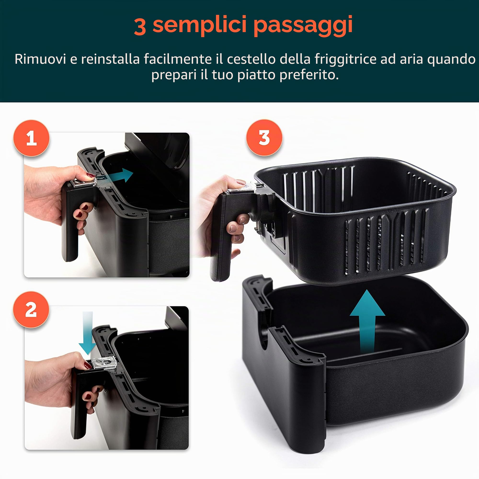 COSORI Cestello di ricambio per friggitrice ad aria, 5,8 l, per friggitrici ad aria CP358 e CS358, cestello antiaderente, lavabile in lavastoviglie, nero