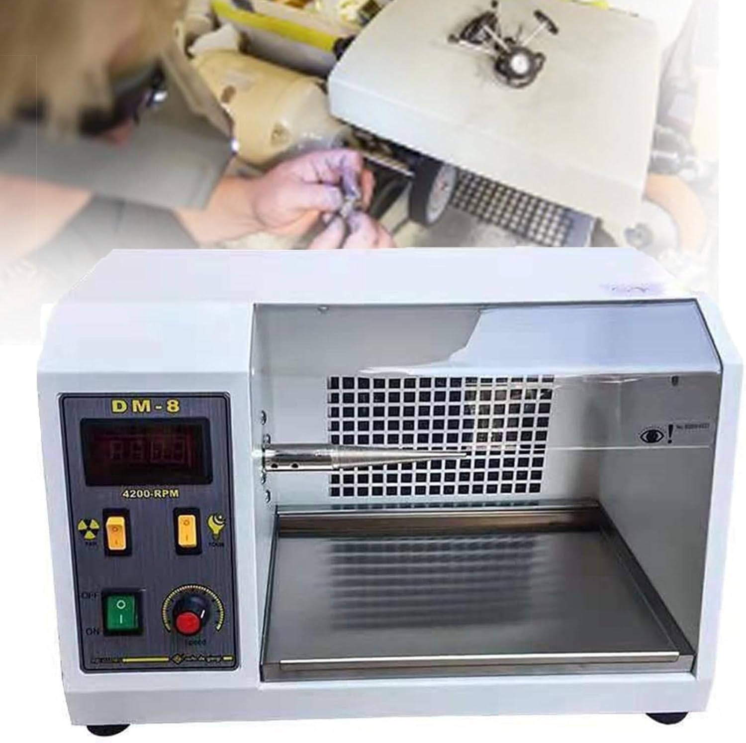 Fabric Wheel Polisher, 4200rpm Jewelry Polishing Polisher with Dust Collector and Lamp, Adjustable Speed, Support Grinding, Polishing and Vacuuming