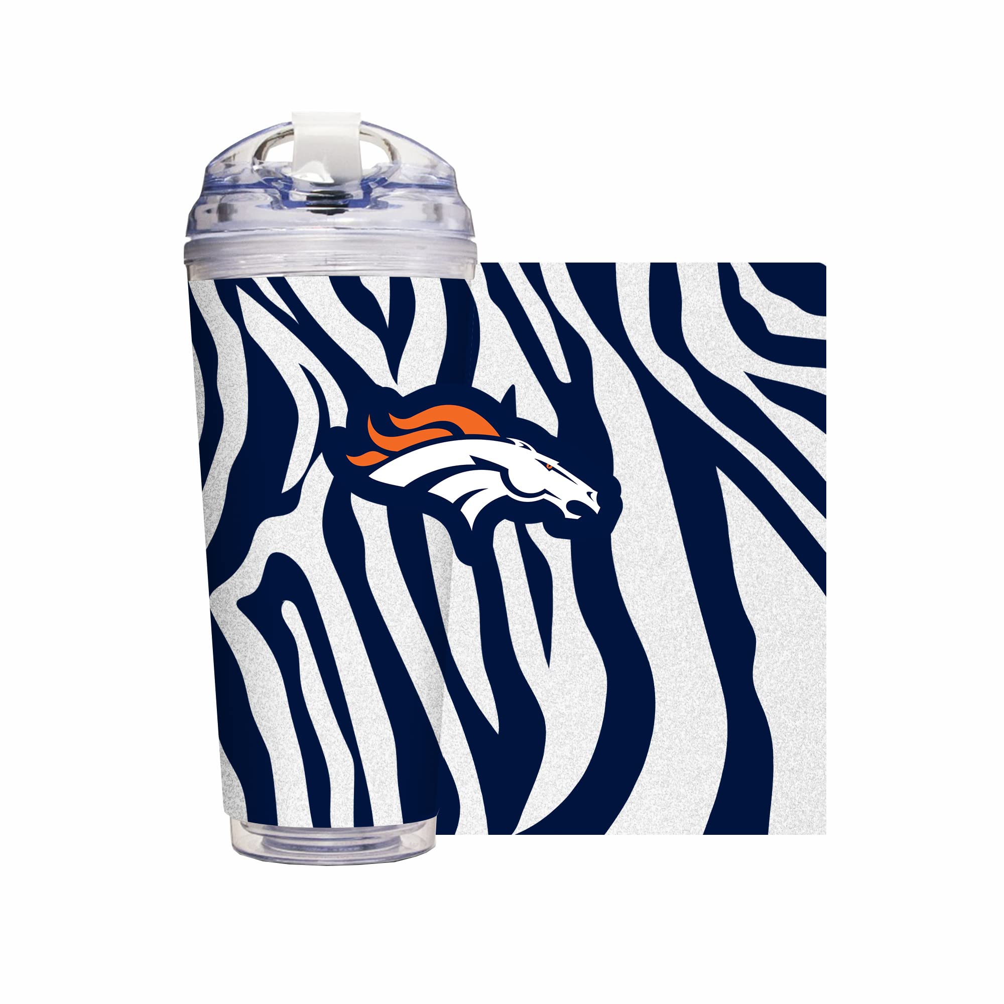 Rico Industries NFL Football Glitter 24oz Acrylic Glitter Tumbler with Hinged Lid, Officially Licensed Double Wall Tumbler with Straw