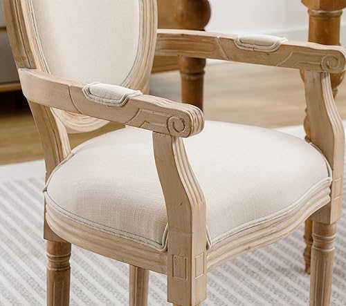 Miniatura 5 de SSLine Juego de 2 sillas de comedor francesas con reposabrazos, sillas de cocina de madera maciza con respaldo redondo francés retro, sillas